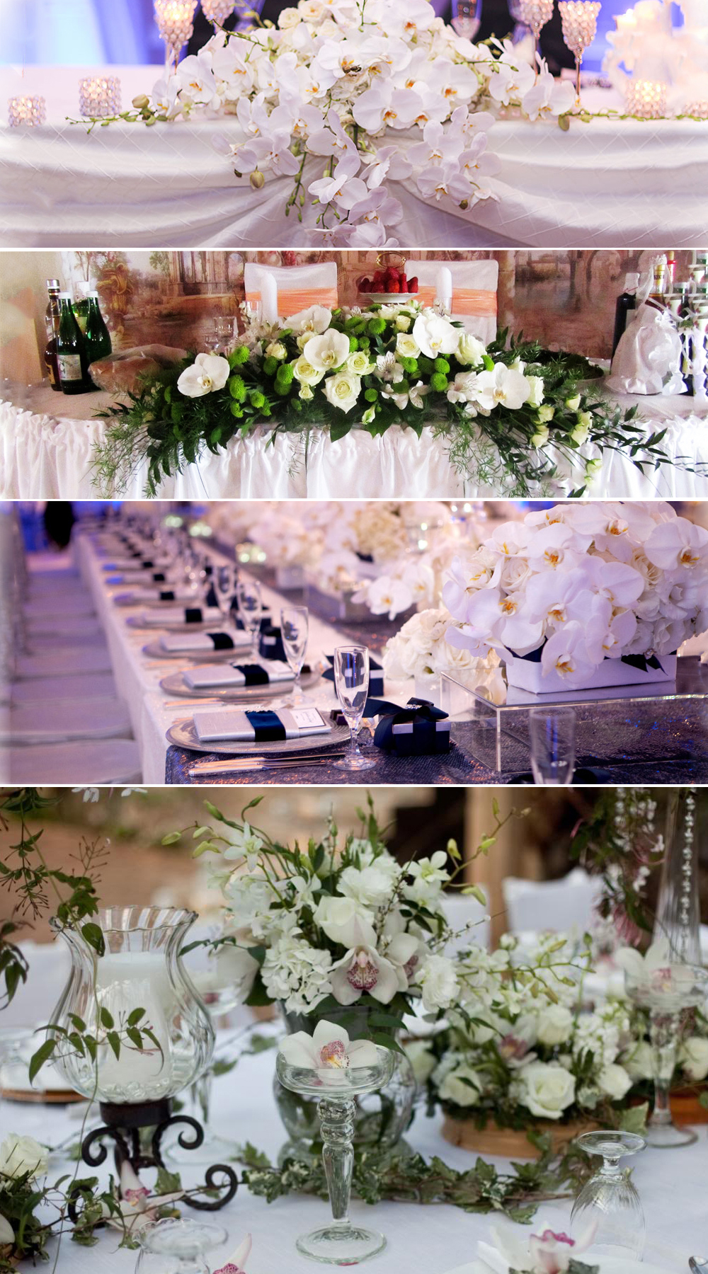 Украшение свадебного стола искусственными орхидеями