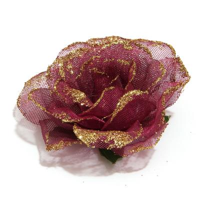 Головка бордовой розы искусственная